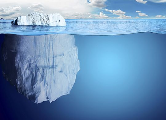Underwater view of iceberg with beautiful polar sea on background - illustration.